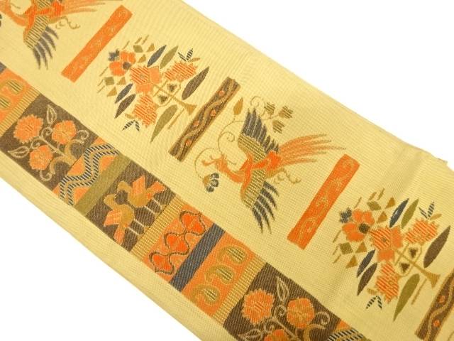 花喰鳥に縞模様織出し袋帯【中古】【着】