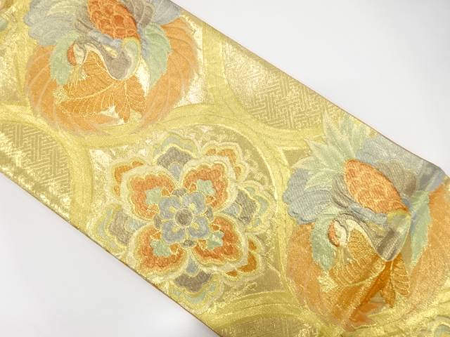 鶴に華文模様織り出し袋帯【中古】【着】