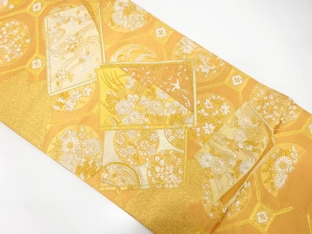 花蜀江に読み本模様織り出し袋帯【中古】【着】