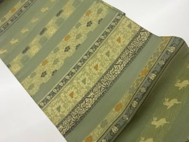 横段にうさぎ・花唐草模様織出し袋帯【中古】【着】｜Kimono-Shinei　２号店
