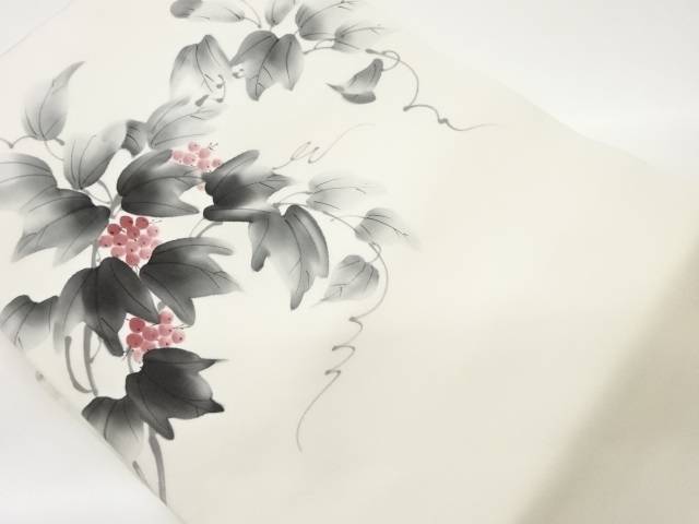 作家物　塩瀬手描き蔦の葉模様名古屋帯【中古】【着】