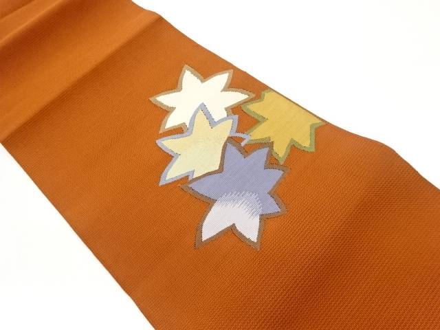 本場筑前博多紅葉模様織出し名古屋帯【中古】【着】
