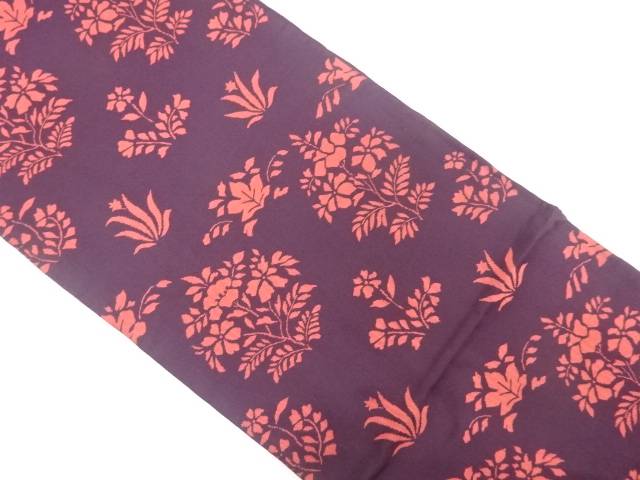 草花模様織り出し全通袋帯【中古】【着】