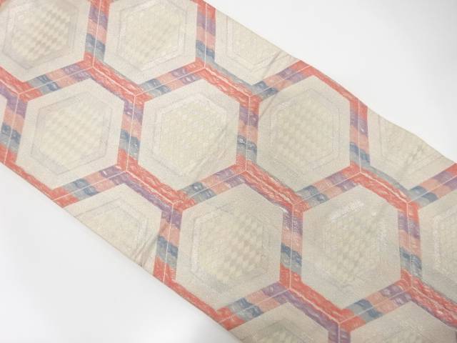 亀甲繋ぎに菱模様織り出し袋帯【中古】【着】