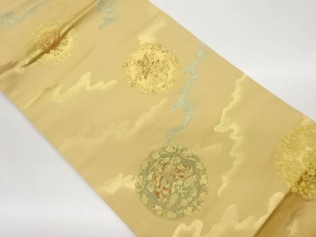 華紋に花鳥・霞模様織出し名古屋帯【中古】【着】