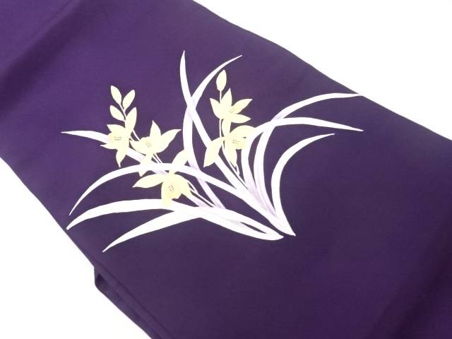 塩瀬金彩手描き花葉模様名古屋帯【中古】【着】