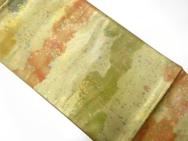 引箔霞模様織出し袋帯【中古】【着】