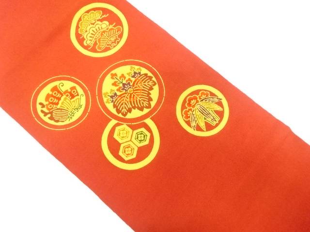 縮緬地桐に蝶・笠松・笹竜胆模様織出し名古屋帯【中古】【着】