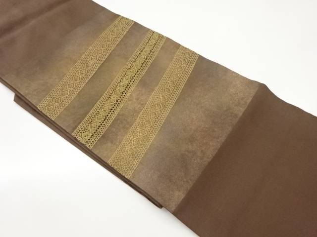 引箔変わり横段模様刺繍名古屋帯【中古】【着】