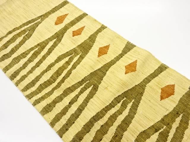 抽象横段模様織出し名古屋帯【中古】【着】