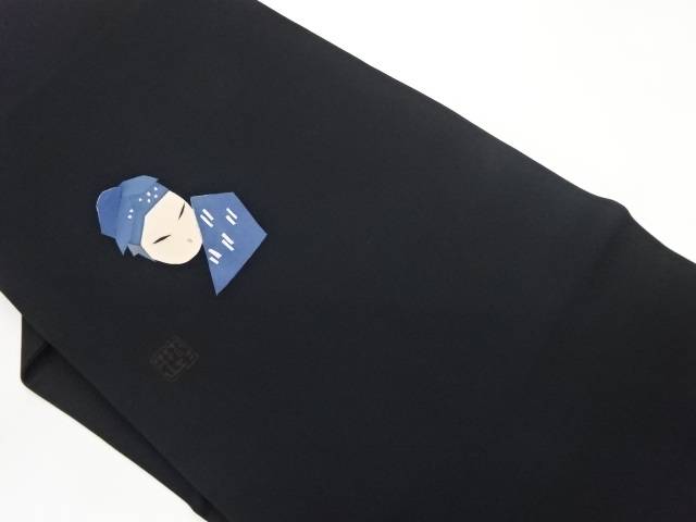 作家物　塩瀬人物模様刺繍名古屋帯【中古】【着】
