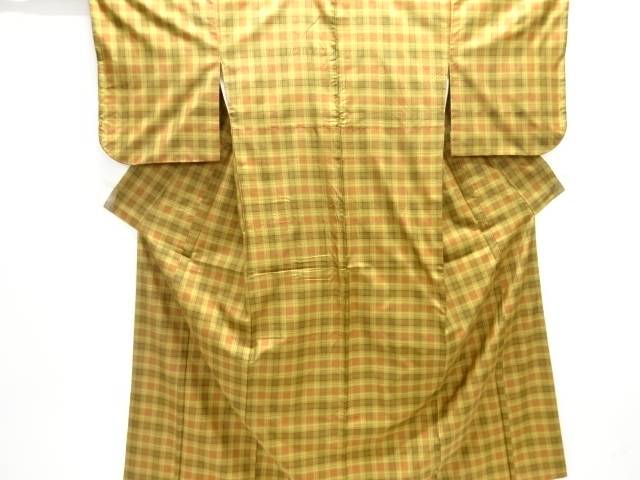 格子織り出し米沢紬着物【中古】【着】