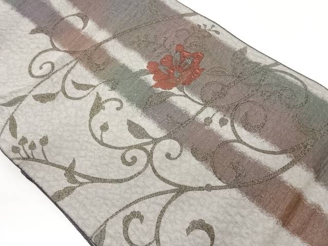 ふくれ織花唐草に変わり縞模様織出し名古屋帯【中古】【着】【名古屋帯】｜Kimono-Shinei　２号店