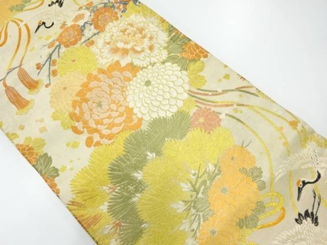 花薬玉模様織出し丸帯(材料)【アンティーク】【中古】【着】【丸帯】