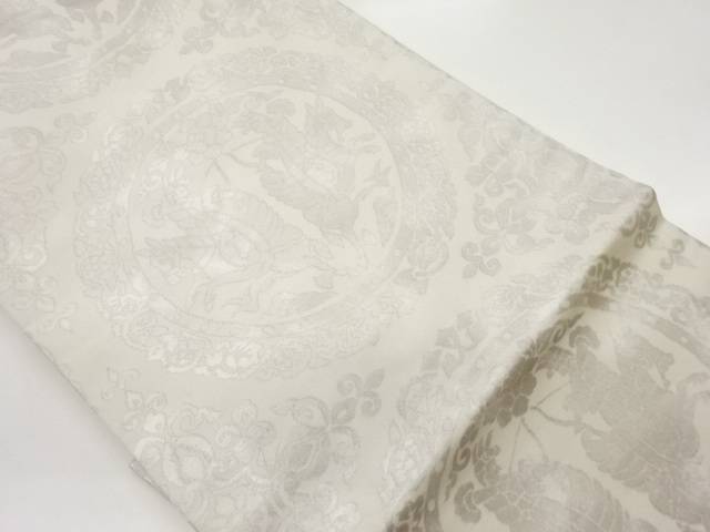 連珠狩猟文に華文・花葉模様織出し名古屋帯【中古】【着】【名古屋帯】