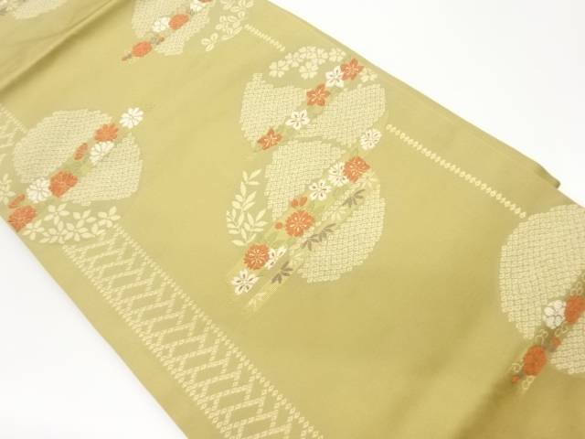 丸文に花々模様織出し名古屋帯【中古】【着】【名古屋帯】