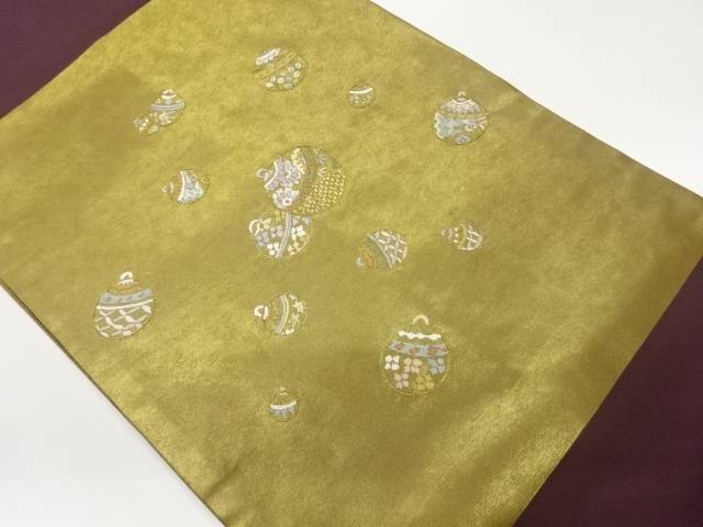 毬に草花模様織出し名古屋帯【中古】【着】【名古屋帯】