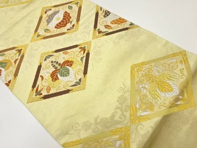 本家加納織物製　菱に菊・桐模様織出し袋帯【中古】【着】【袋帯】