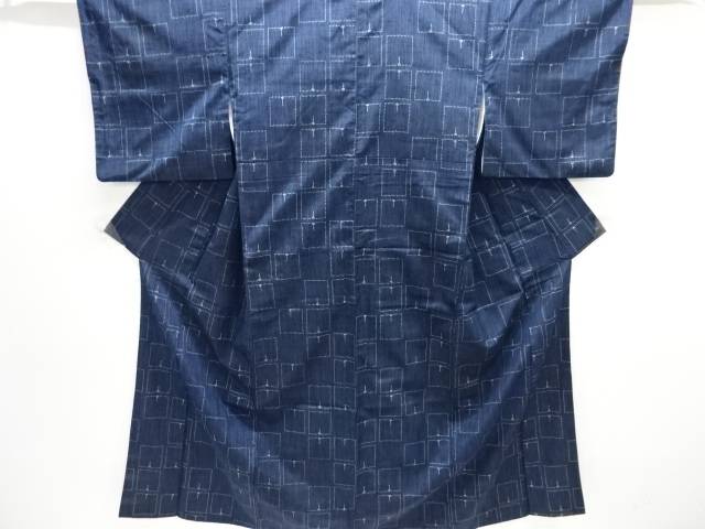 幾何学模様織り出し手織り紬着物【中古】【着】【紬・お召し】