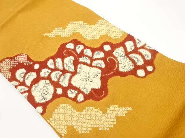 ふくれ織絞り変わり道長取に花葉模様名古屋帯【中古】【着】【名古屋帯】