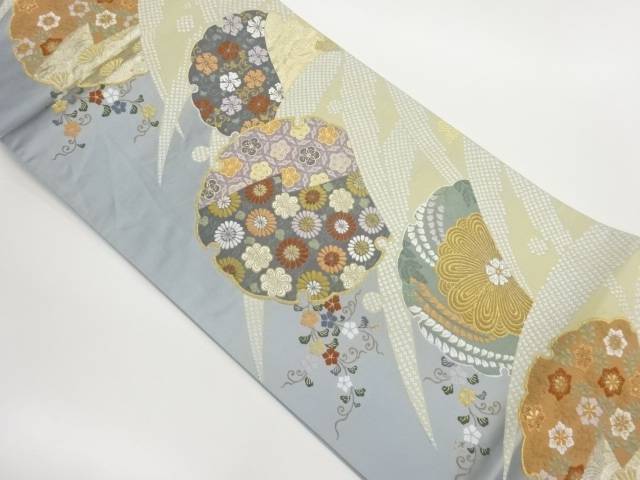 雪輪に花唐草・花々模様織出し袋帯【中古】【着】【袋帯】