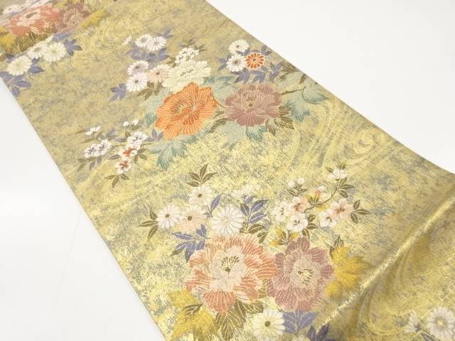 未使用品　流水に牡丹・菊・桜模様織出し袋帯【着】【袋帯】｜Kimono-Shinei　２号店
