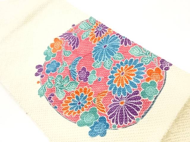 絞り丸に梅・菊模様名古屋帯【中古】【着】【名古屋帯】