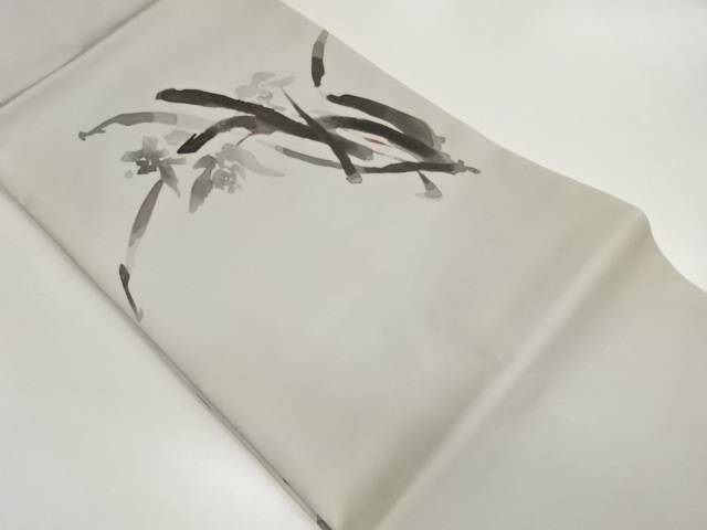 塩瀬手描き草花模様名古屋帯【中古】【着】【名古屋帯】