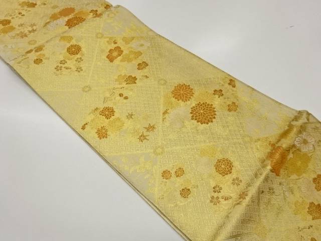 本場筑前博多佐賀錦襷に花輪・菱尽くし模様織出し袋帯【中古】【着】【袋帯】