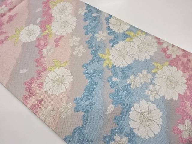 八重桜散らし模様織出し袋帯【中古】【着】【袋帯】