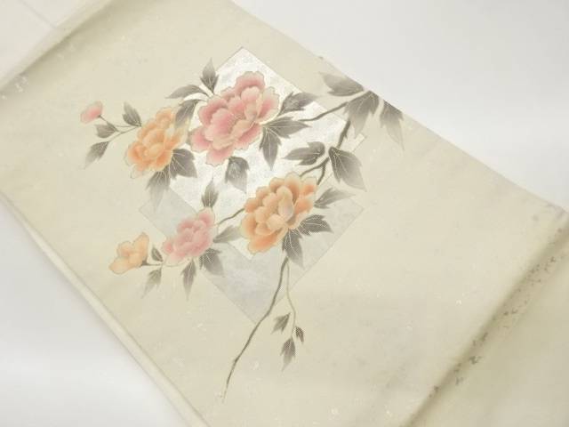金彩螺鈿牡丹に色紙模様名古屋帯【中古】【着】【名古屋帯】
