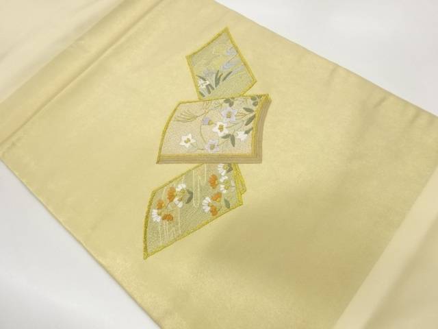 引箔蘇州刺繍かるたに花々模様名古屋帯【中古】【着】【名古屋帯】