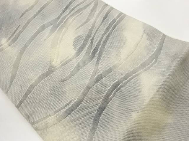 ふくれ織紙布抽象波模様織出し名古屋帯【中古】【着】【名古屋帯】