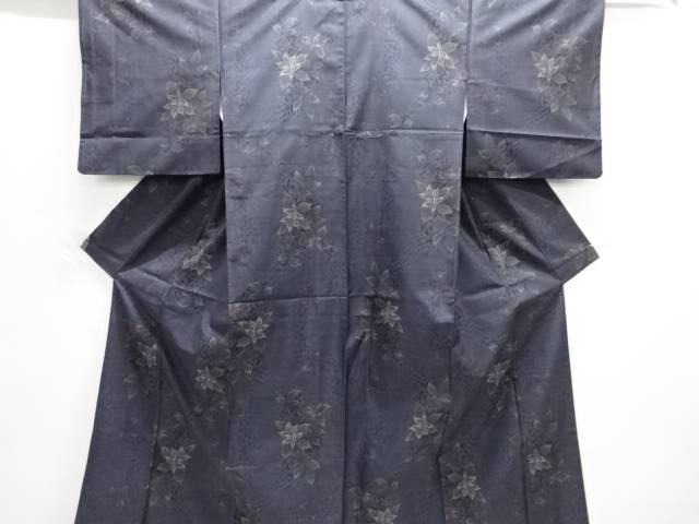 花模様織り出し本場泥大島紬着物(9マルキ)【中古】【着】【紬・お召し】