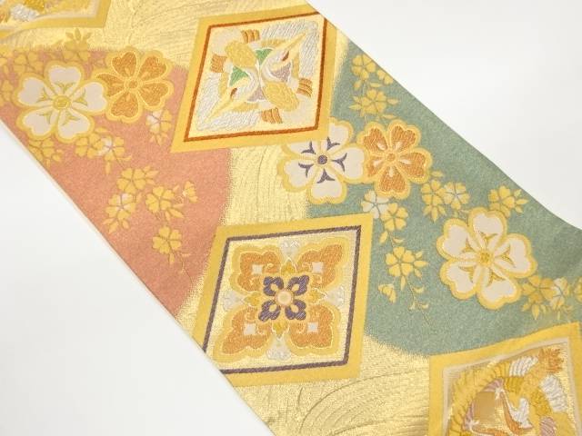 引箔向かい鶴に花菱・枝垂れ桜模様織出し袋帯【中古】【着】【袋帯】|Kimono-Shinei 2号店