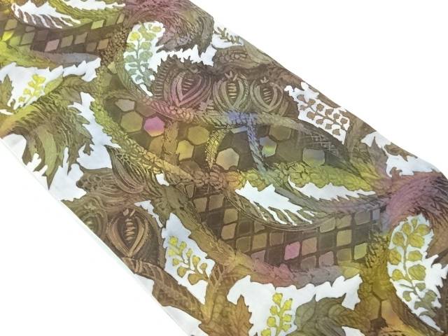 ふくれ織花唐草模様袋帯【中古】【着】【袋帯】