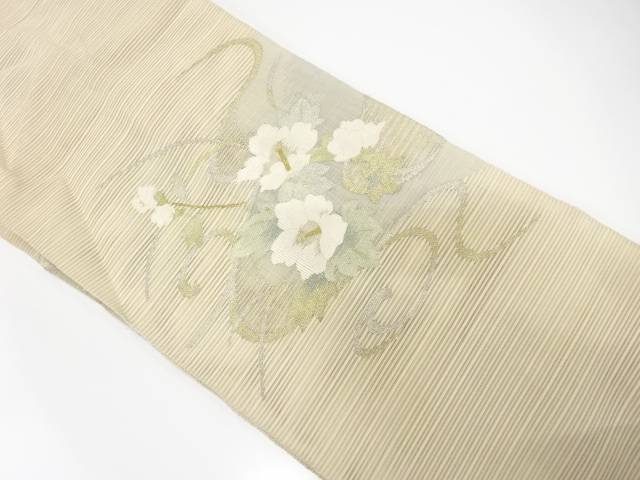 絽綴れ　流水に芙蓉模様織り出し　名古屋帯【中古】【着】【名古屋帯】