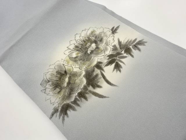 作家物　縮緬地金彩手描き牡丹模様暈し名古屋帯【中古】【着】【名古屋帯】