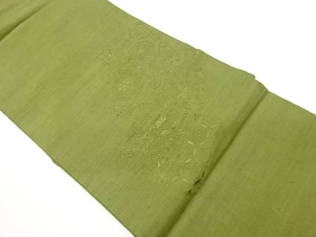 手織り紬汕頭刺繍色紙に華紋・花鳥模様名古屋帯【中古】【着】【名古屋帯】｜Kimono-Shinei　２号店