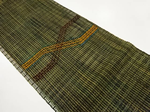 羅紐通し抽象模様名古屋帯【中古】【着】【名古屋帯】