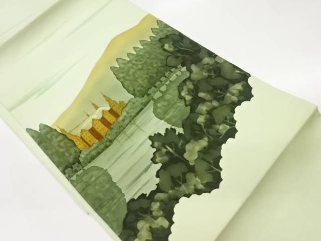 作家物　塩瀬山並みに城風景模様名古屋帯【中古】【着】【名古屋帯】