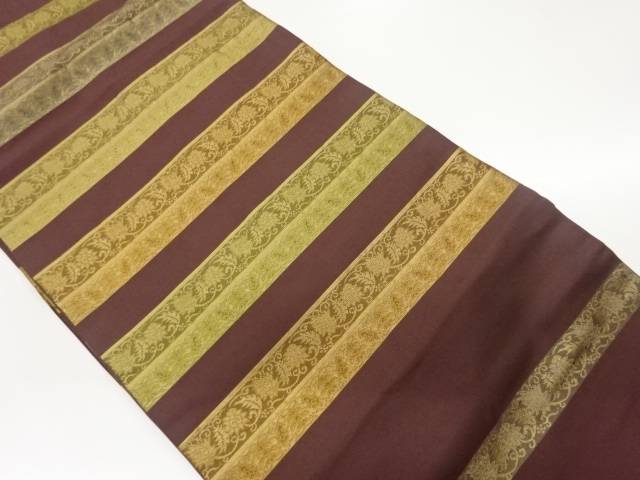 横段に花唐草模様織出し名古屋帯【中古】【着】【名古屋帯】