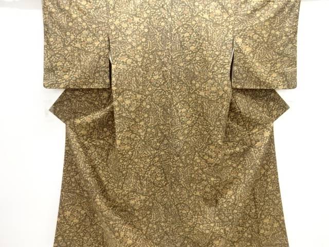 草花模様手織り紬着物【中古】【着】【紬・お召し】