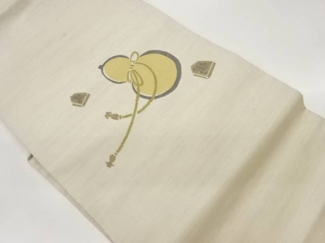 手織り紬瓢箪に将棋駒模様名古屋帯【中古】【着】【名古屋帯】