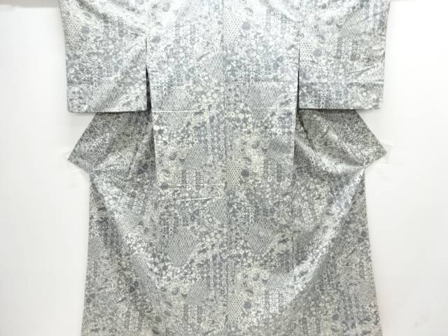 切りばめ風　花古典柄手織り紬着物【中古】【着】【紬・お召し】
