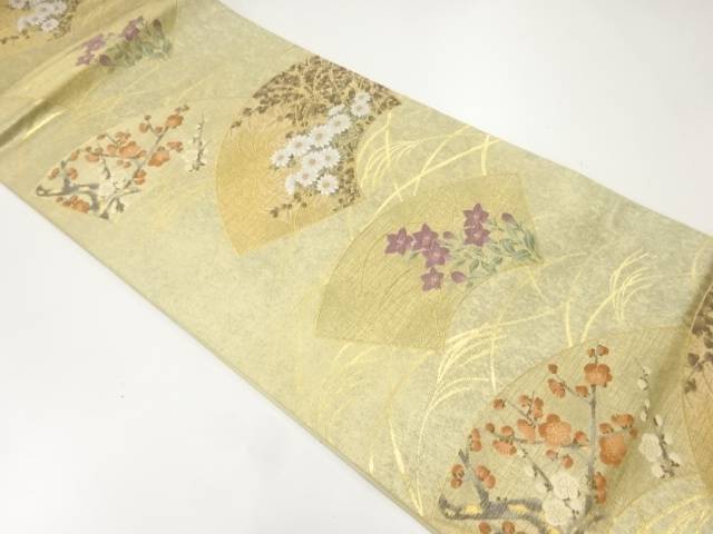 じゅらく製　引箔地紙に花模様織出し袋帯【中古】【着】【袋帯】