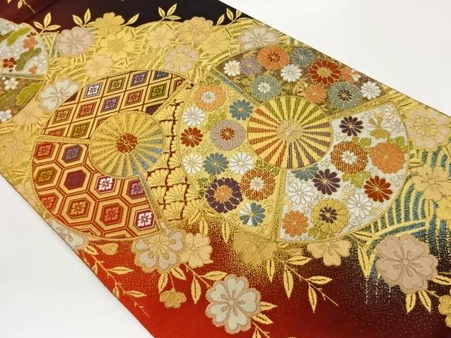 丸に花々・花菱・松模様織出し袋帯【中古】【着】【袋帯】