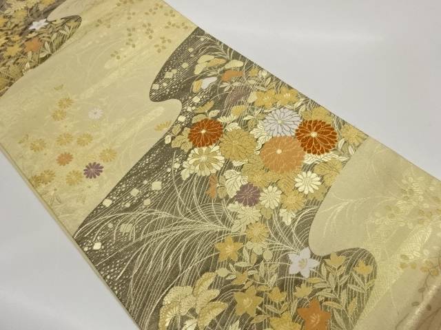 九百佐賀錦秋に波・色紙散らし模様織出し袋帯【中古】【着】【袋帯】