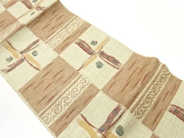 手織り真綿紬市松に抽象模様織出し名古屋帯【中古】【着】【名古屋帯】|Kimono-Shinei 2号店