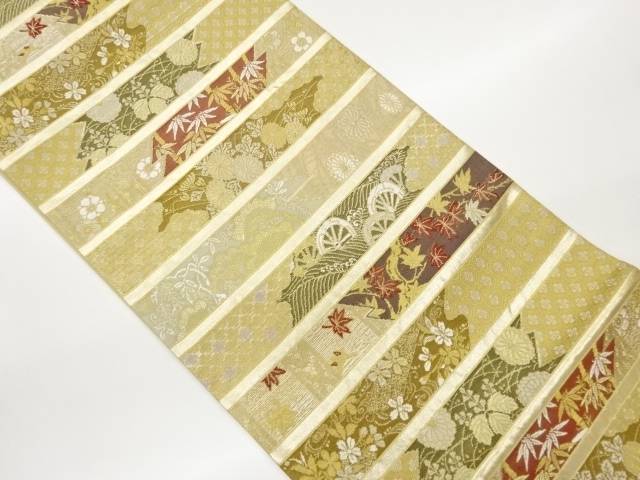 横段に草花・古典柄・片輪車模様織出し袋帯【中古】【着】【袋帯】｜Kimono-Shinei　２号店